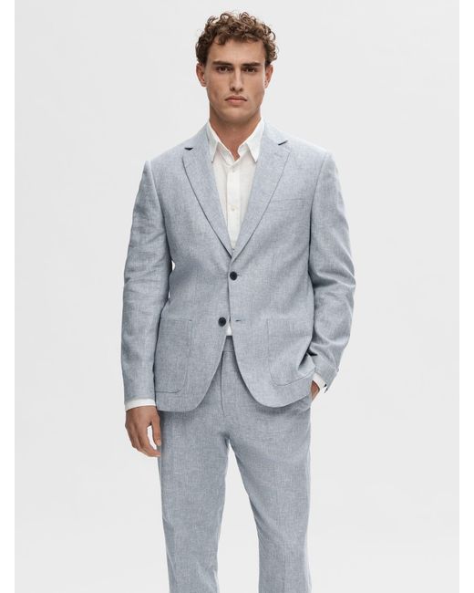 SELECTED Blue Regular Fit Linen Blazer for men