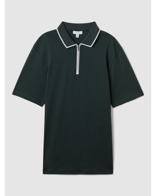 Reiss Gray Cannes Short Sleeve Cotton Ribbed Polo Shirt for men