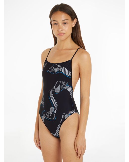Tommy Hilfiger Blue Shell Print Square Neck Swimsuit