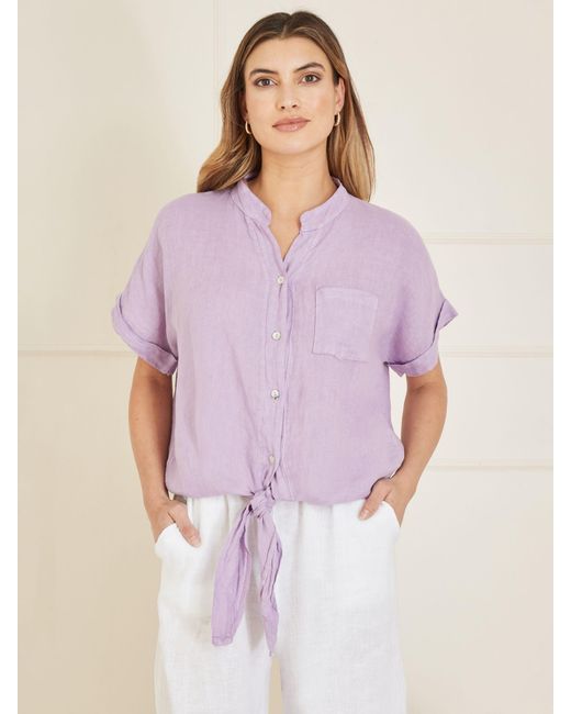 Yumi' Purple Italian Linen Front Tie Shirt