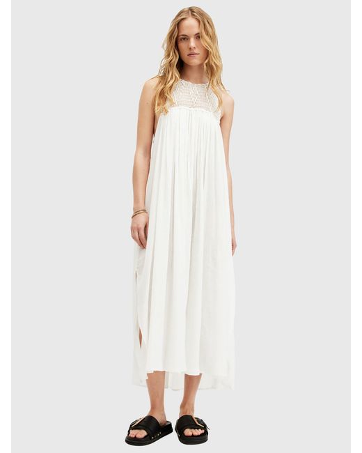 AllSaints White Corrs Organic Cotton Midaxi Dress