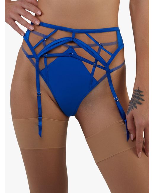 Playful Promises Blue Ramona Strap Detail Illusion Mesh Suspender