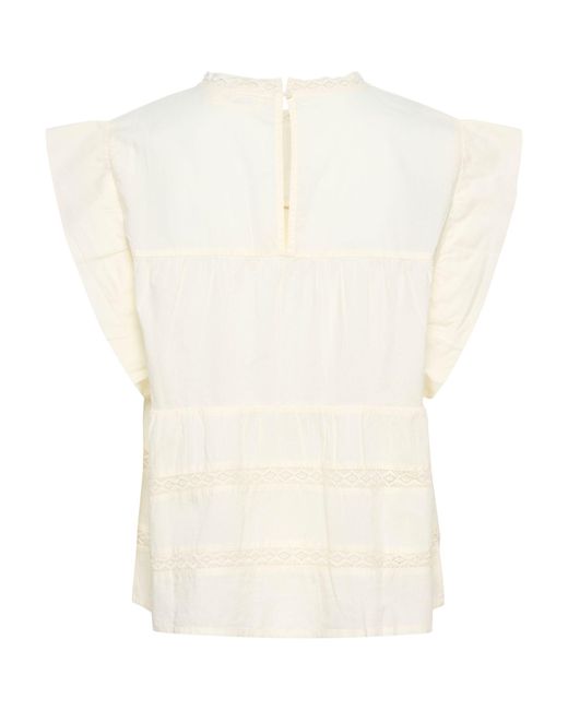 Soaked In Luxury White Oliviera Pintuck Lace Trim Blouse