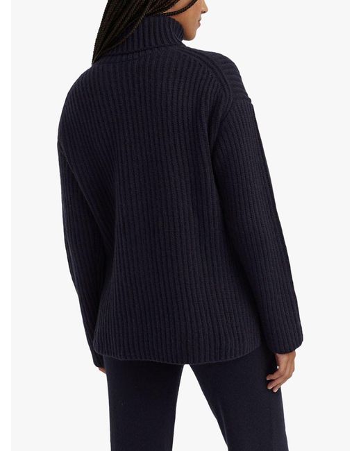 Chinti & Parker Blue Ribbed Cashmere Roll-neck Jumper