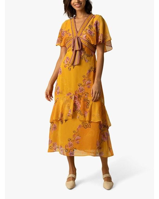 Raishma Yellow Katie Floral Midi Dress