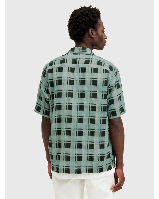 AllSaints Green Big Sur Organic Cotton Blend Check Short Sleeve Shirt for men