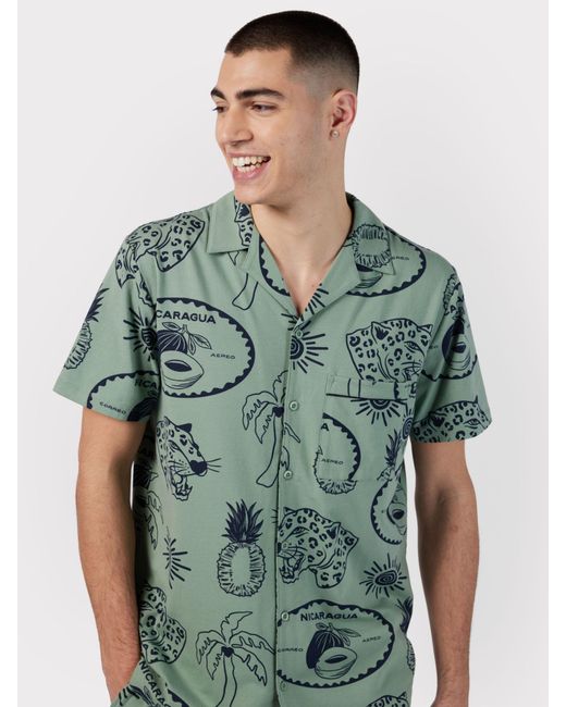 Chelsea Peers Green Tropical Holiday Print Short Pyjama Set for men