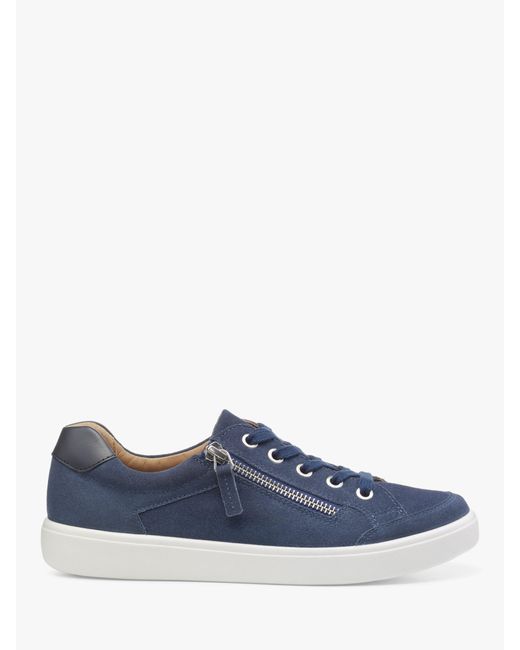 Hotter Blue Chase Ii Wide Fit Suede Zip And Go Trainers