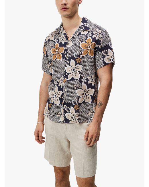 J.Lindeberg Multicolor Elio Linen Island Floral Shirt for men