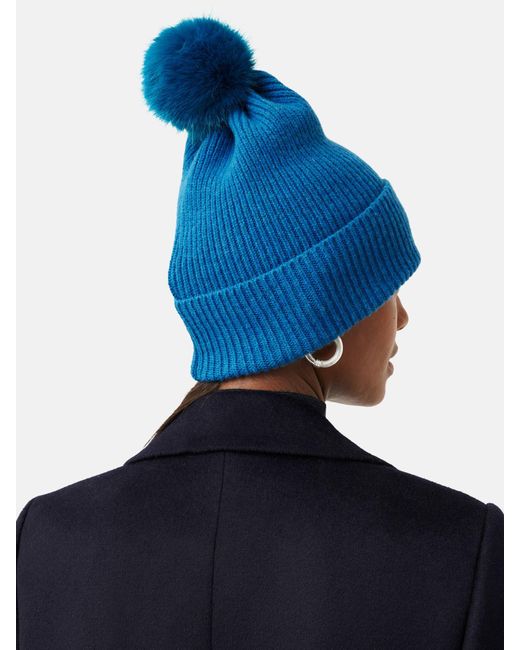 Jigsaw Blue Faux Fur Pom Hat