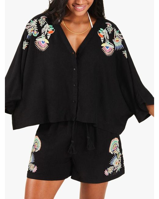 Accessorize Black Embroidered Linen Shirt