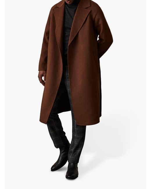 Reiss Brown Vincent - Wool Belted Overcoat for men