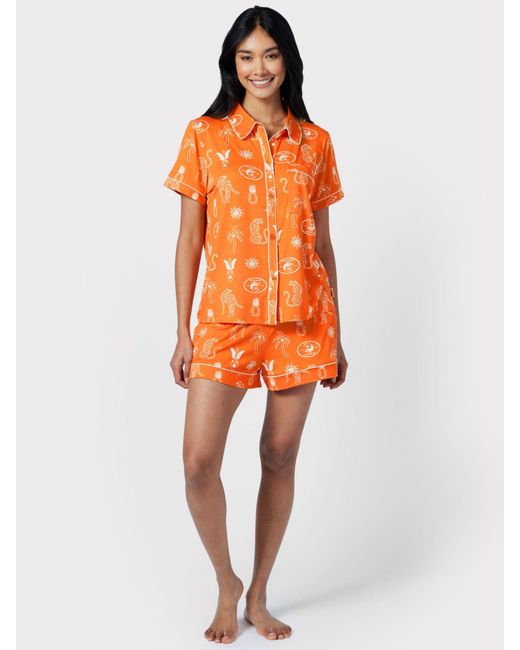 Chelsea Peers Orange Tropical Holiday Print Short Pyjamas