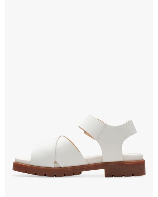 Clarks White Orinocco Leather Cross Strap Sandals