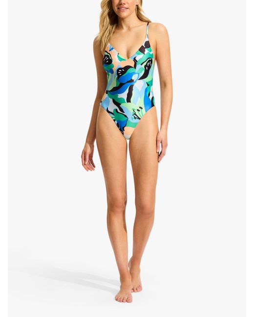 Seafolly Blue Rio Abstract Print Swimsuit