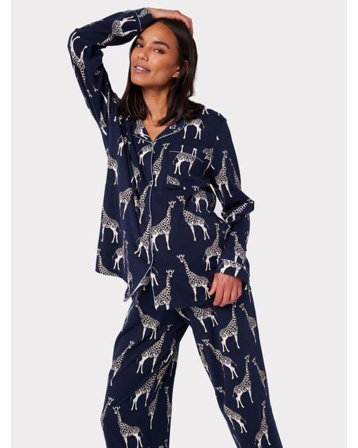 Chelsea Peers Blue Maternity Organic Cotton Blend Giraffe Print Pyjama Set