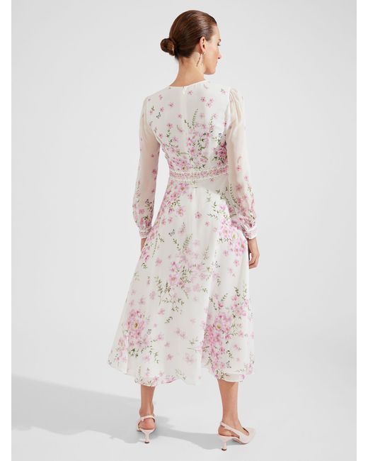 Hobbs White Petite Skye Floral Print Silk Midi Dress