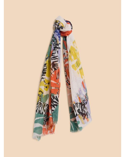 White Stuff Multicolor Abstract Print Organic Cotton Blend Scarf