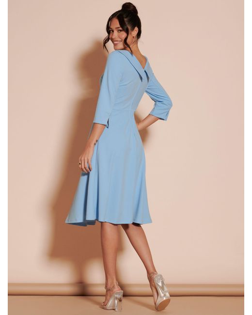Jolie Moi Blue Fold Neck Midi Dress