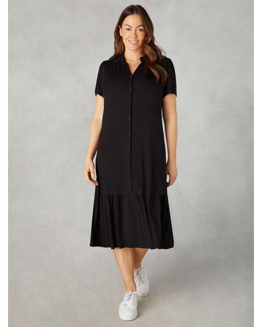 Live Unlimited Black Curve Petite Jersey Tiered Midi Shirt Dress