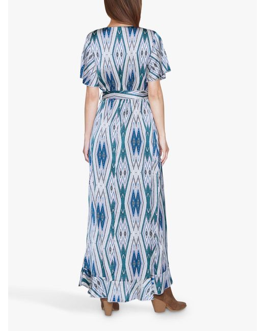 Sisters Point Blue Ehtnic Print Maxi Wrap Dress