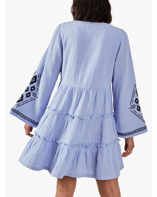 Accessorize Cotton Embroidered Mini Dress in Blue Lyst UK