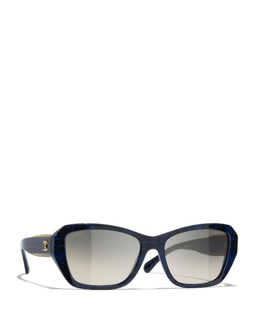Chanel Gray Rectangular Sunglasses Ch5516 Blue Tweed/grey Gradient