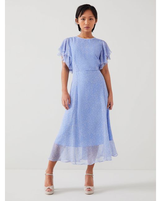 L.K.Bennett Blue Petite Agnes Mini Wiggle Print Midi Dress