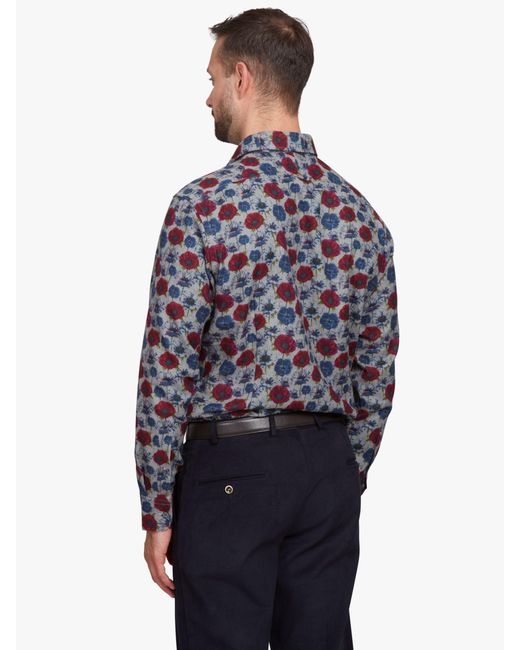 Simon Carter Blue Poppy Print Soft Cotton Long Sleeve Shirt for men