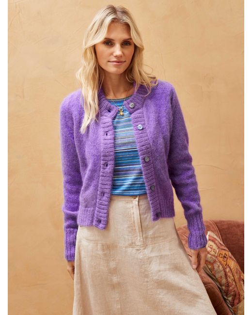 Brora Purple Mohair Wool Blend Cardigan