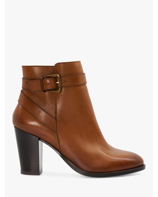 Dune Brown Philippa 2 Leather Block Heel Ankle Boots