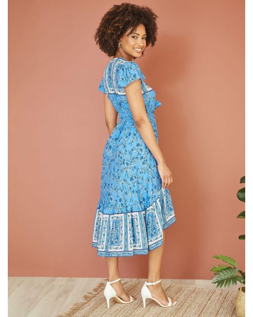 Yumi' Blue Mela London Ditsy Print Midi Sun Dress