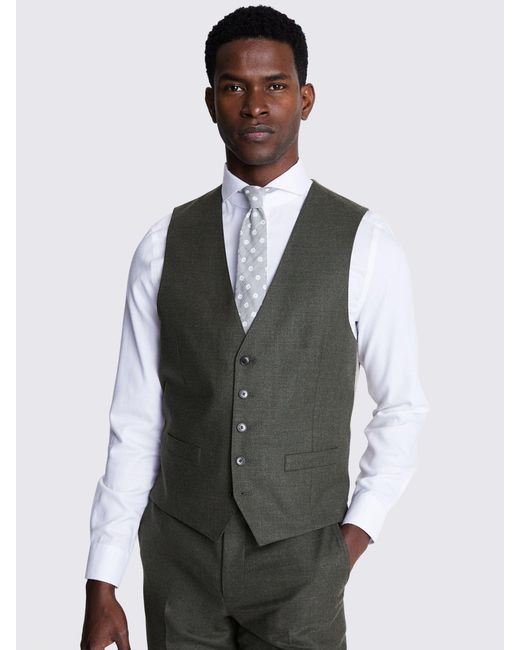 Moss Bros Gray Tailored Fit Wool Blend Performance Waistcoat for men