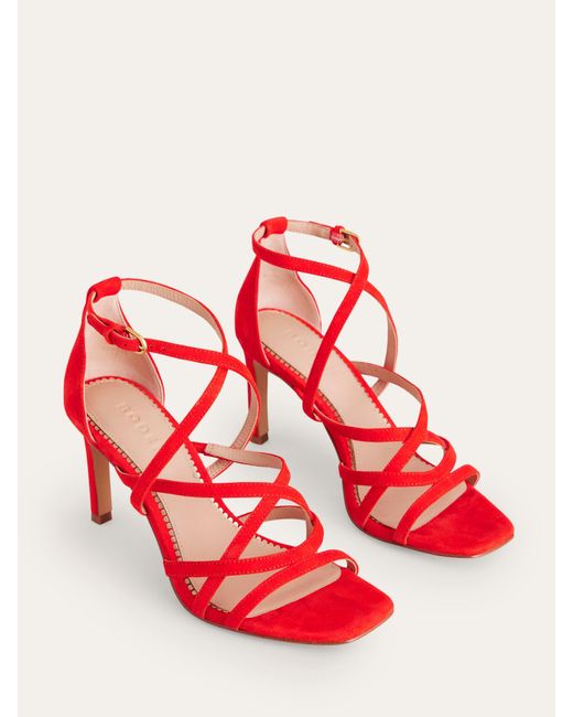 Boden Red Multi Strap Suede High Heel Sandals