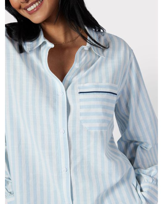 Chelsea Peers Blue Poplin Stripe Long Sleeve Pyjama Shirt