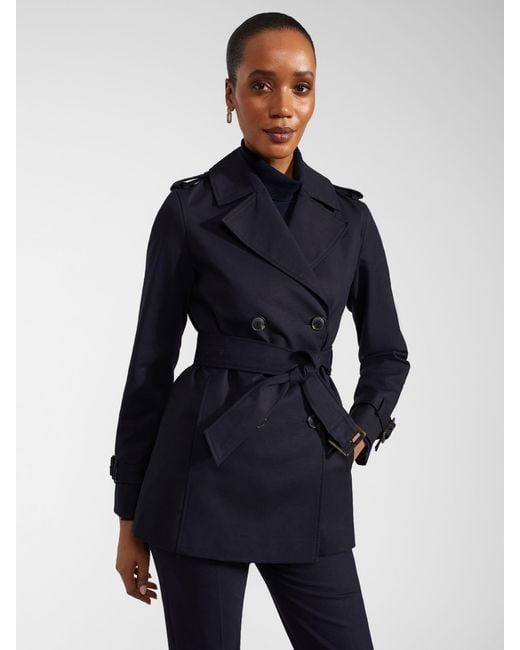 Hobbs Blue Shea Double Breasted Short Trench Coat