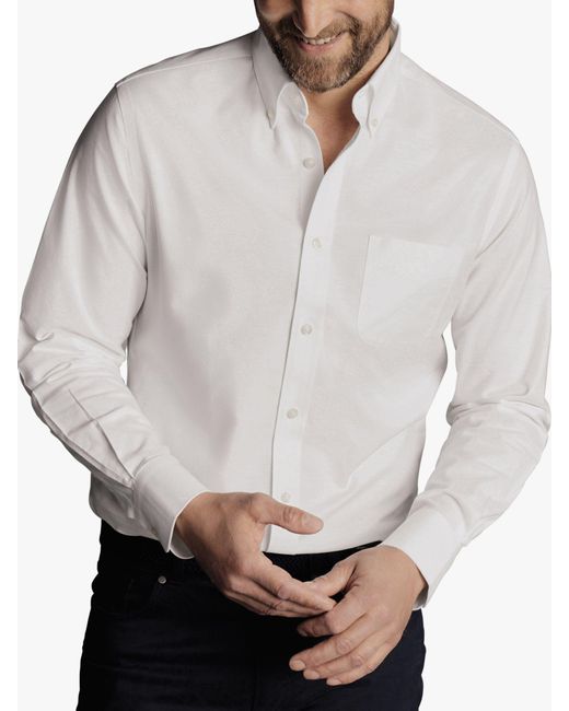 Charles Tyrwhitt White Non-iron Slim Fit Stretch Oxford Shirt for men