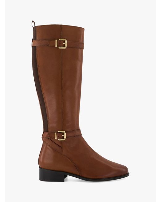 Dune Brown Wide Fit Tepi Leather Calf Boots