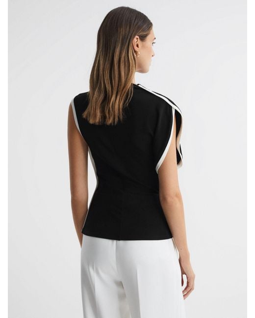 Reiss Eva - Black/ivory Asymmetric Contrast Trim Top