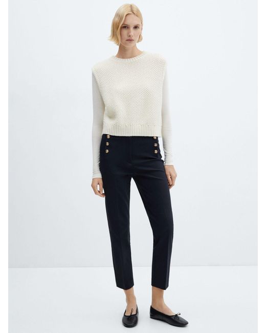 Mango Blue Button Cropped Trousers