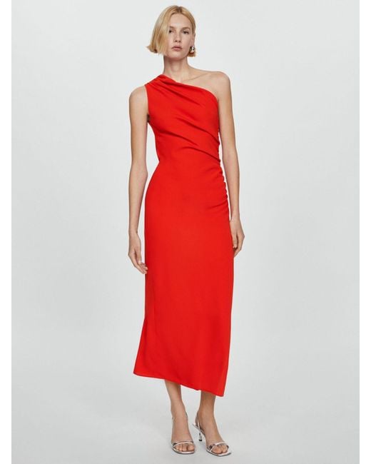 Mango Red Naty One Shoulder Column Maxi Dress