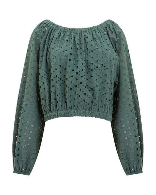 Great Plains Green Atol Embroidery Long Sleeve Top