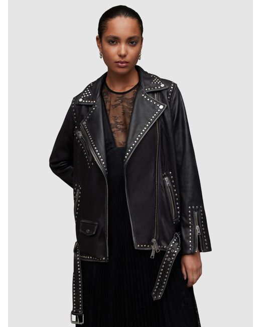 AllSaints Black Billie Studded Leather Jacket