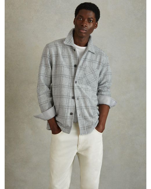 Reiss Gray Oliver Long Sleeve Brushed Check Shirt for men