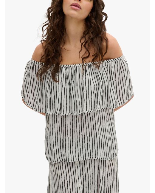 My Essential Wardrobe Gray Melissa Striped Off-the-shoulder Ruffle Top
