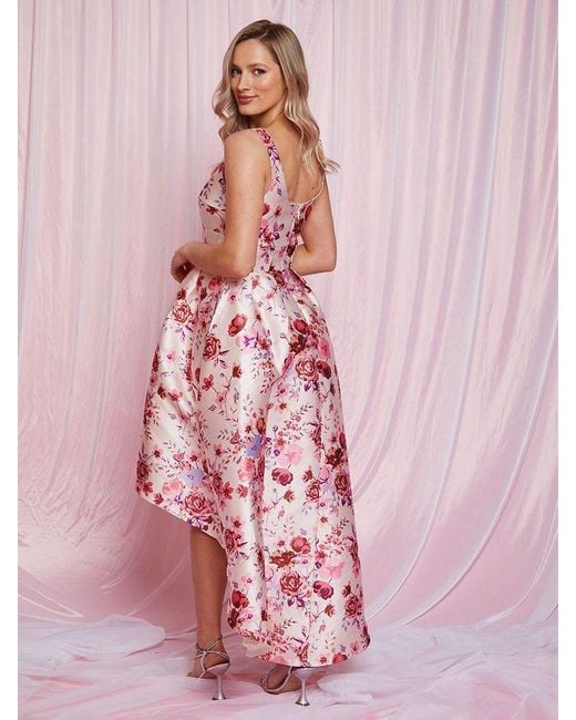Chi Chi London Pink Cami Floral Print Dip Hem Midi Dress