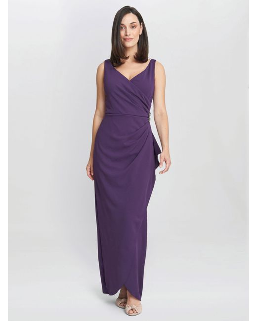 Gina Bacconi Purple Neena V Neck Tulip Hem Maxi Dress