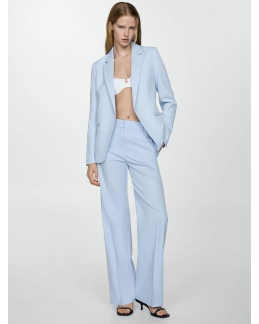 Mango Blue Malaga Lyocell Suit Trousers