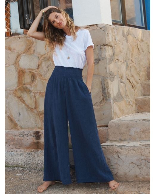 Nrby Blue Pippi Textured Cotton Wide Leg Trousers