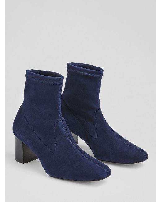 L.K.Bennett Blue Amira Square-toe Suede Heeled Ankle Boots